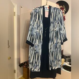 R&M Richards Navy and White Brushstroke Duster